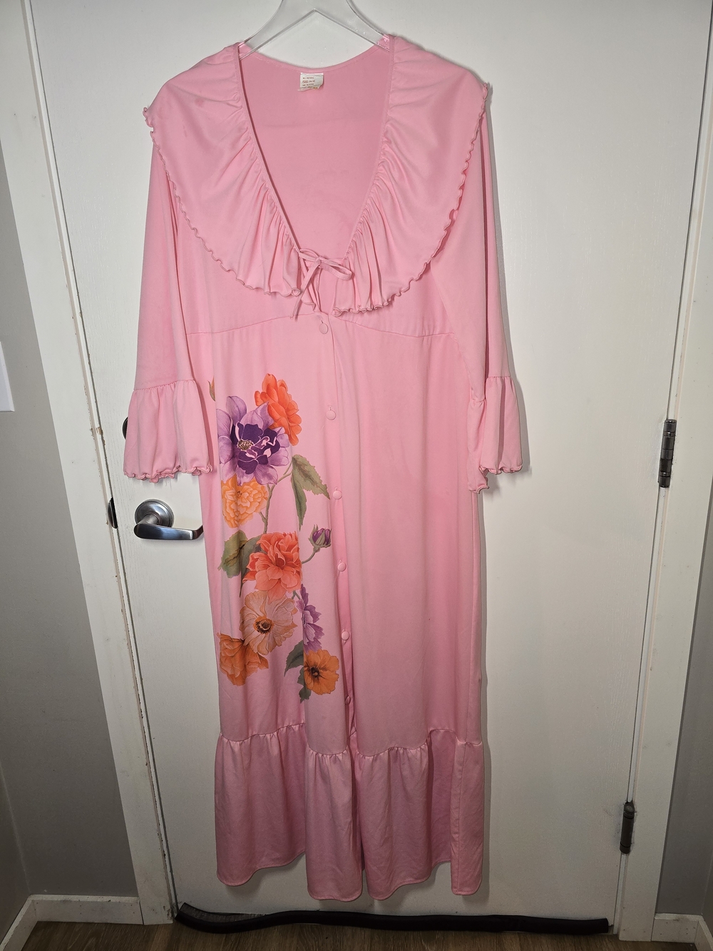 Pink Floral Ruffle-Trim Button Front Women's Dress
